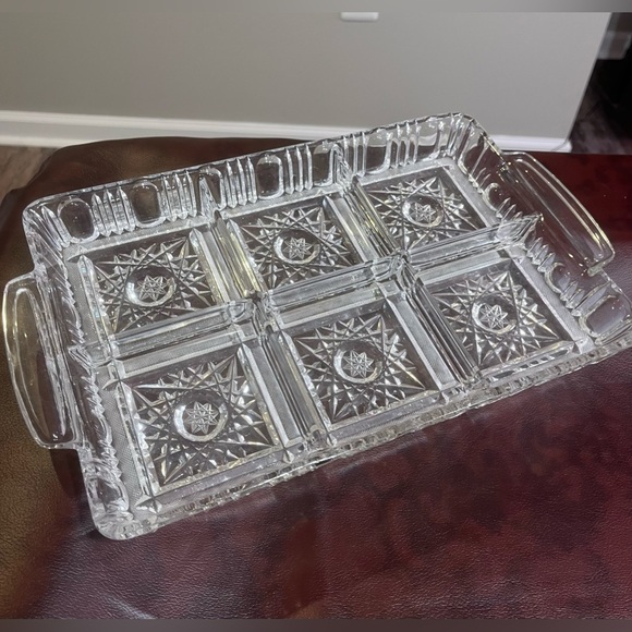 Vintage Czech Bohemian Hand Cut Crystal Antique Rectangular Tray 6 sections - Picture 6 of 6